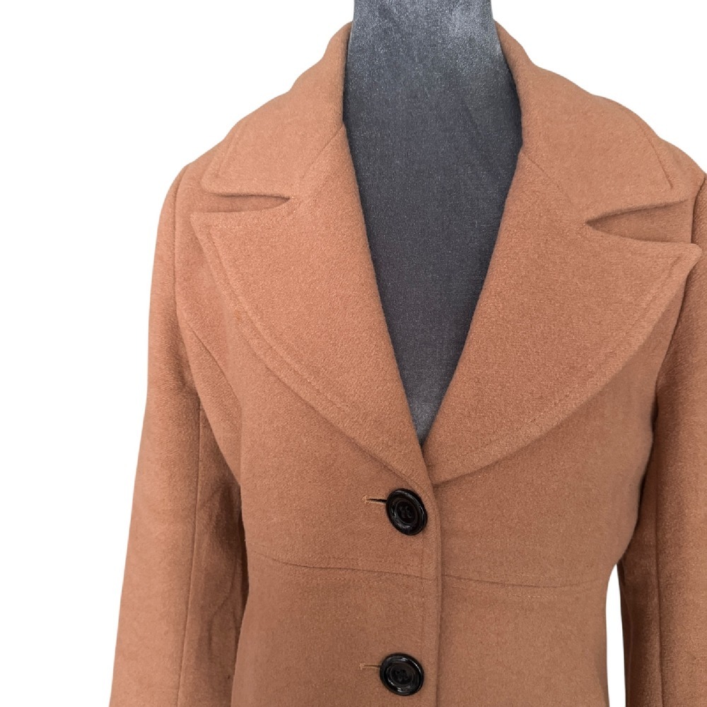 BGSD Wool Blend Coat Classic Button Front Tan Coat Jacket Size S - Picture 2 of 7